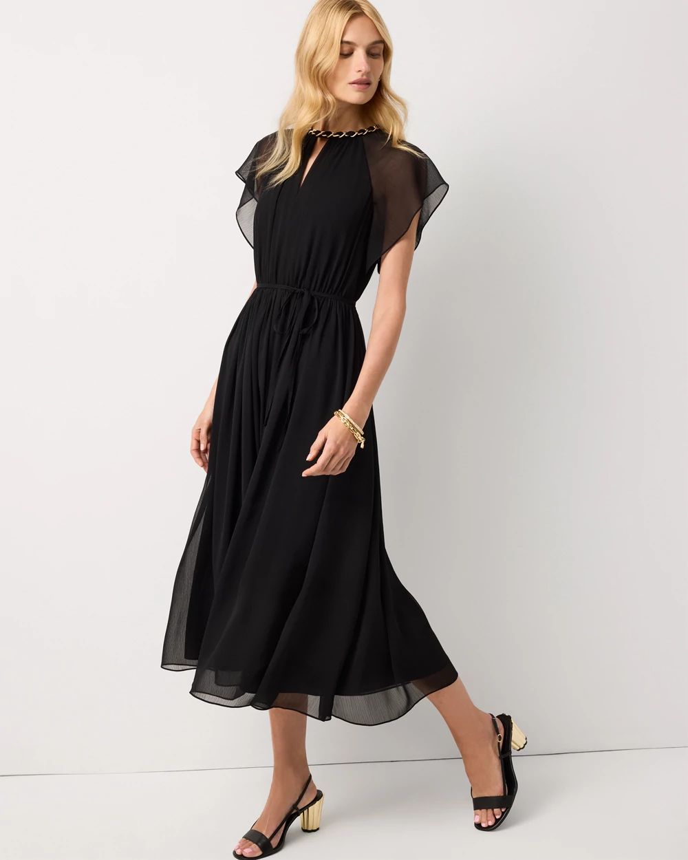 Chain + Keyhole Detail Midi Dress | White House Black Market